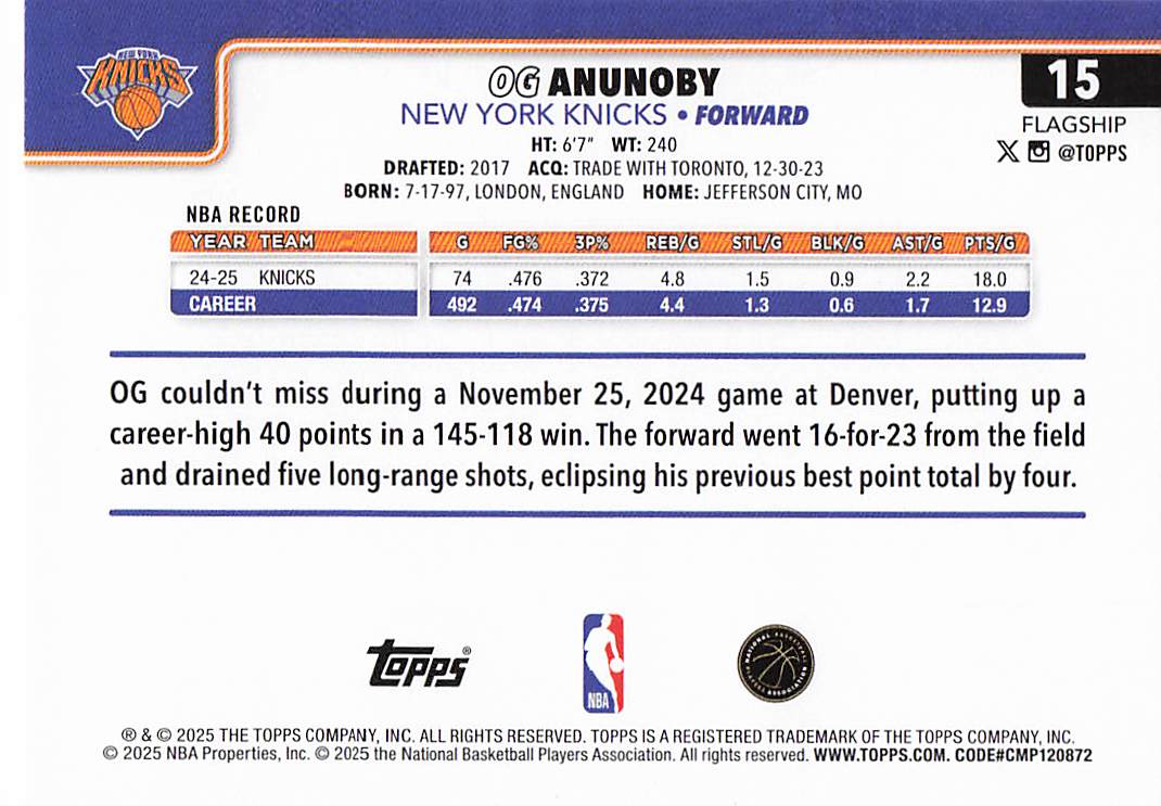 2025-26 Topps Basketball OG Anunoby #15