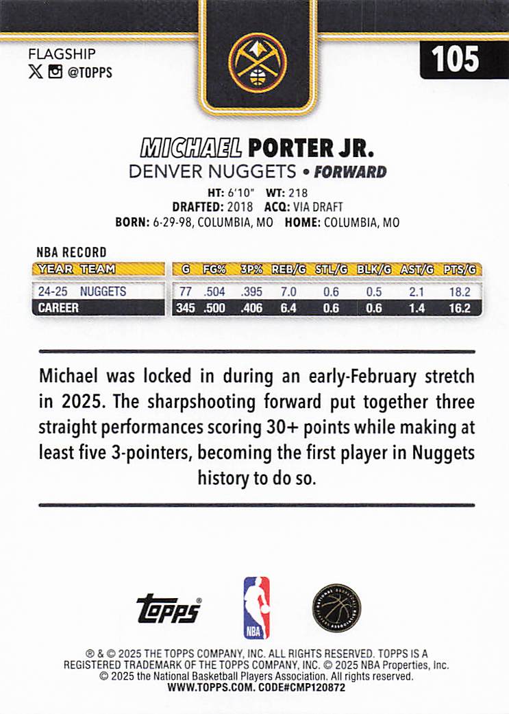 2025-26 Topps Basketball Michael Porter Jr. #105