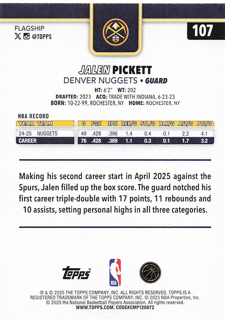 2025-26 Topps Basketball Jalen Pickett #107