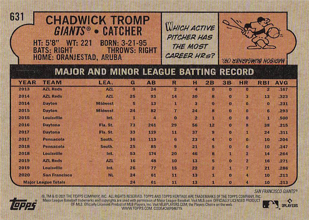 2021 Topps Heritage Baseball Chadwick Tromp #631 Rookie