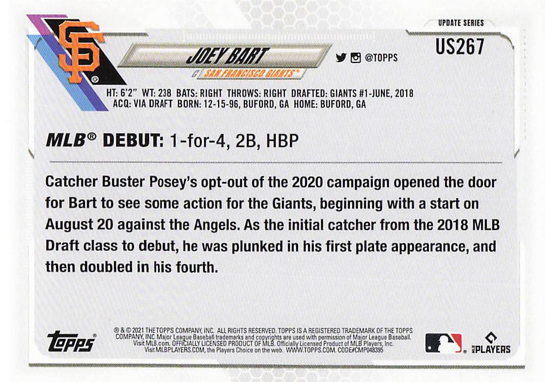 2021 Topps Update Baseball Joey Bart #US267