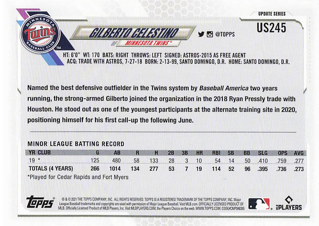 2021 Topps Update Baseball Gilberto Celestino #US245 Rookie