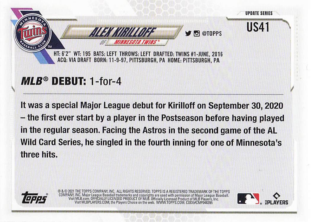 2021 Topps Update Baseball Alex Kirilloff #US41