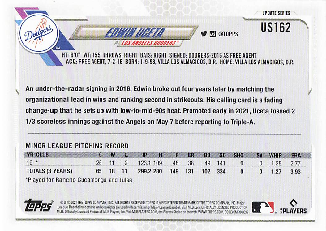 2021 Topps Update Baseball Edwin Uceta #US162 Rookie