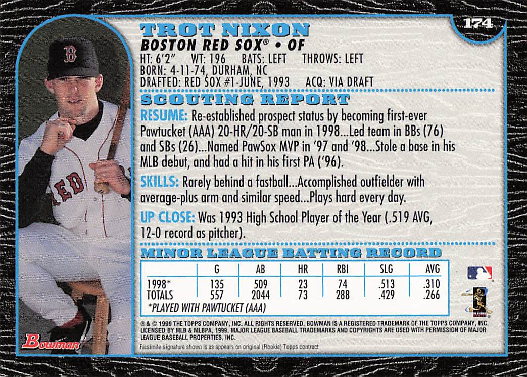 1999 Bowman Chrome Baseball Trot Nixon #174