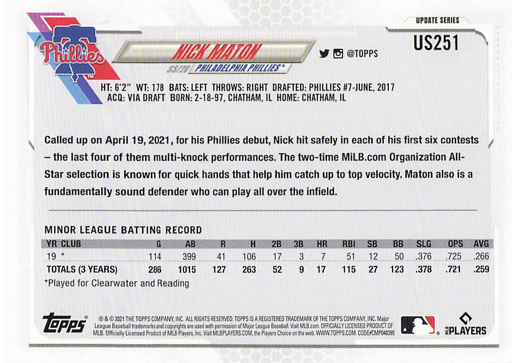 2021 Topps Update Baseball Nick Maton #US251 Rookie