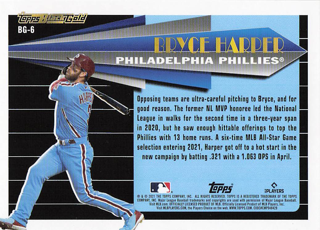 2021 Topps Update Baseball Topps Black Gold Bryce Harper #BG-6