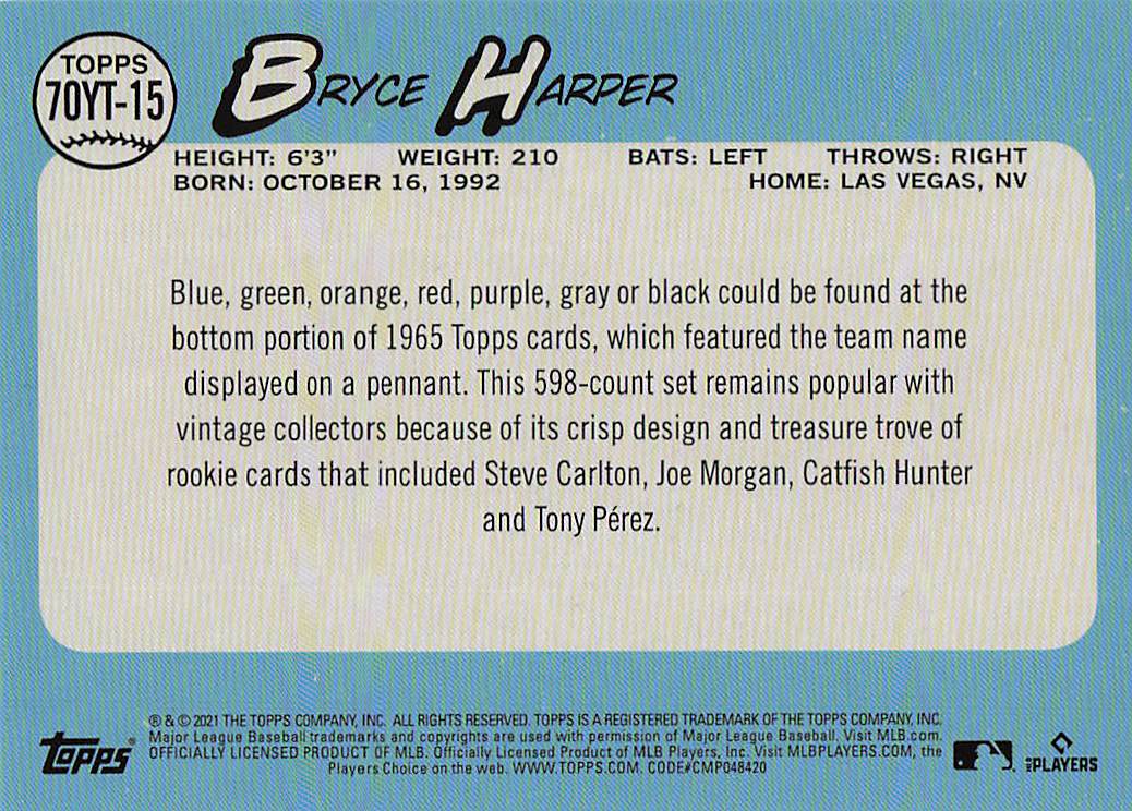 2021 Topps Update Baseball 70 Years of Topps Baseball Bryce Harper #70YT-15