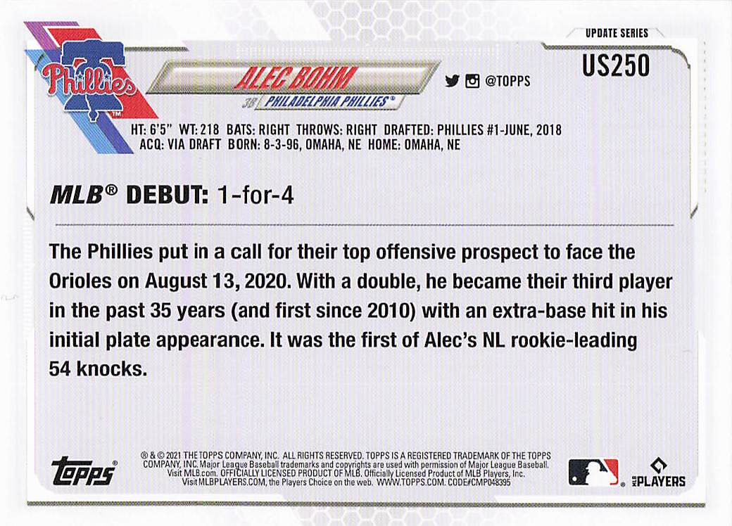 2021 Topps Update Baseball Alec Bohm #US250