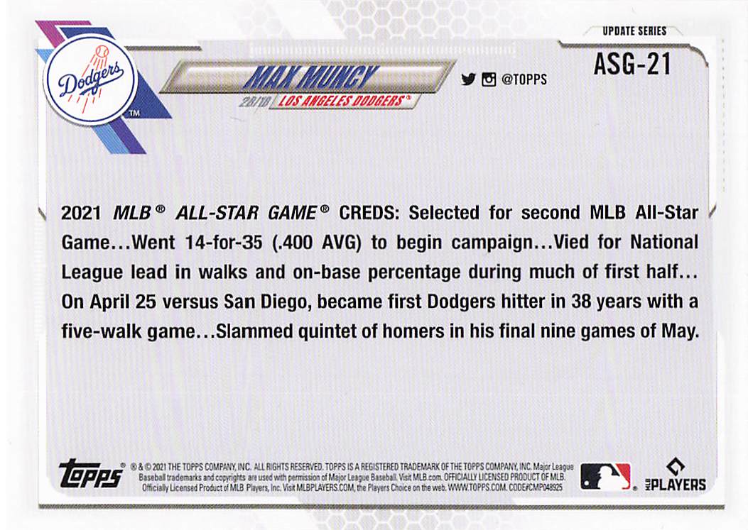 2021 Topps Chrome Update Baseball 2021 All-Star Game Max Muncy #ASG-19