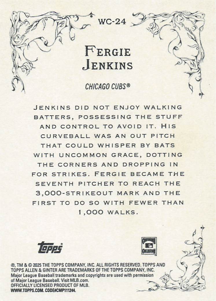 2025 Topps Allen & Ginter Baseball Wicked Curves Fergie Jenkins #WC-24