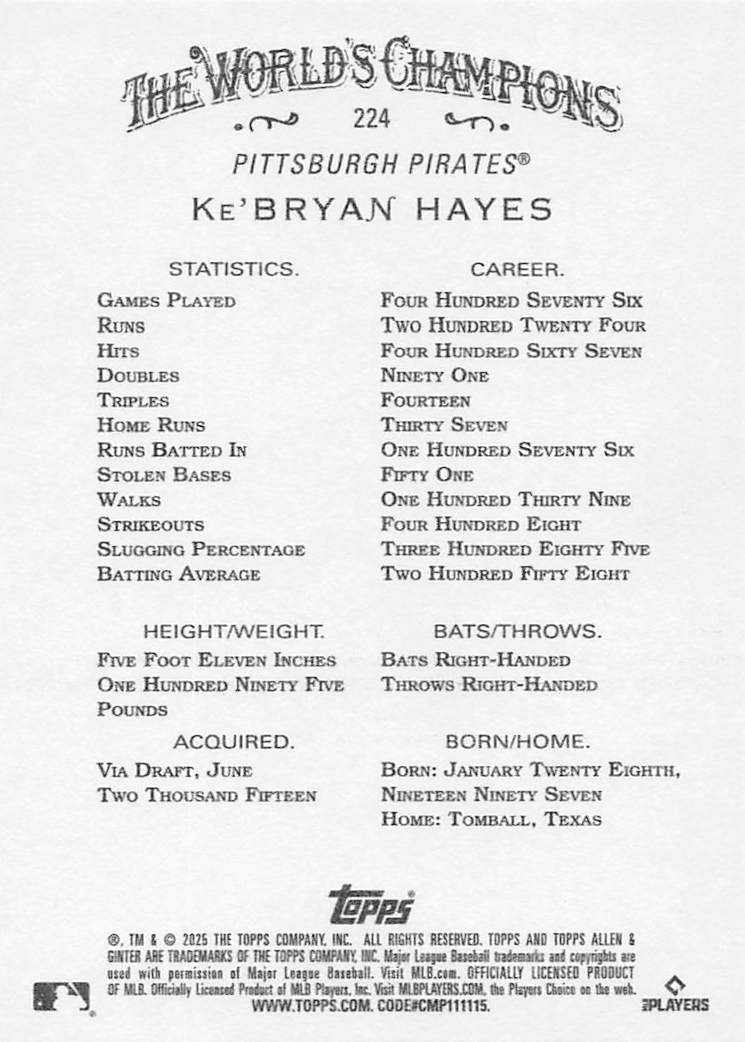 2025 Topps Allen & Ginter Baseball Ke'Bryan Hayes #224