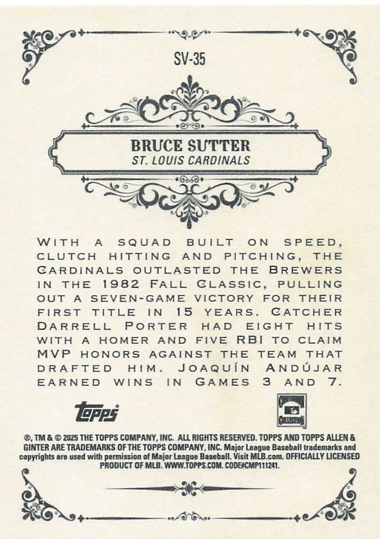 2025 Topps Allen & Ginter Baseball Sweet Victory Bruce Sutter #SV-35