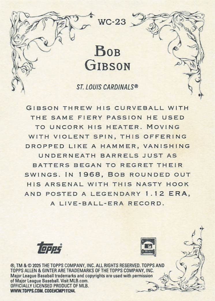 2025 Topps Allen & Ginter Baseball Wicked Curves Bob Gibson #WC-23