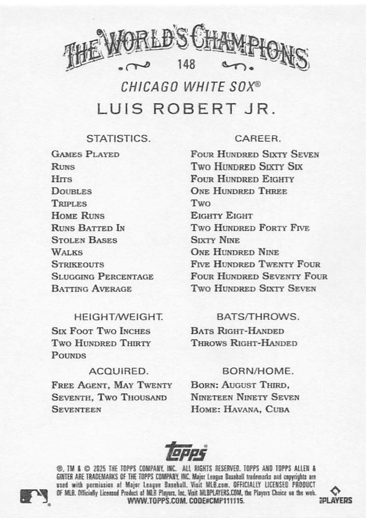 2025 Topps Allen & Ginter Baseball Luis Robert Jr. #148