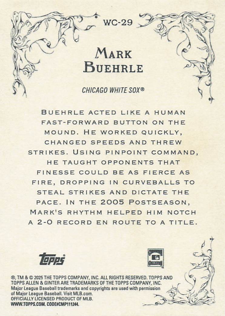 2025 Topps Allen & Ginter Baseball Wicked Curves Mark Buehrle #WC-29