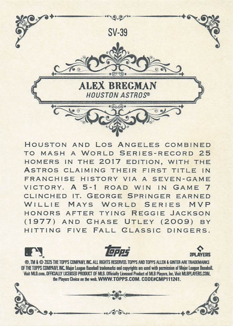2025 Topps Allen & Ginter Baseball Sweet Victory Alex Bregman #SV-39