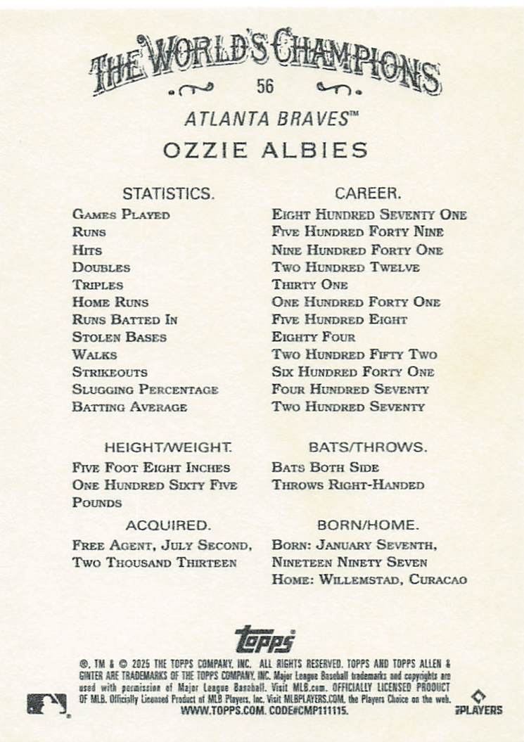 2025 Topps Allen & Ginter Baseball Ozzie Albies #56