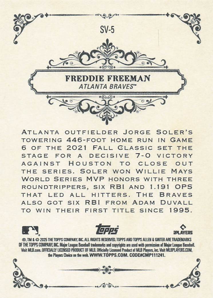 2025 Topps Allen & Ginter Baseball Sweet Victory Freddie Freeman #SV-5