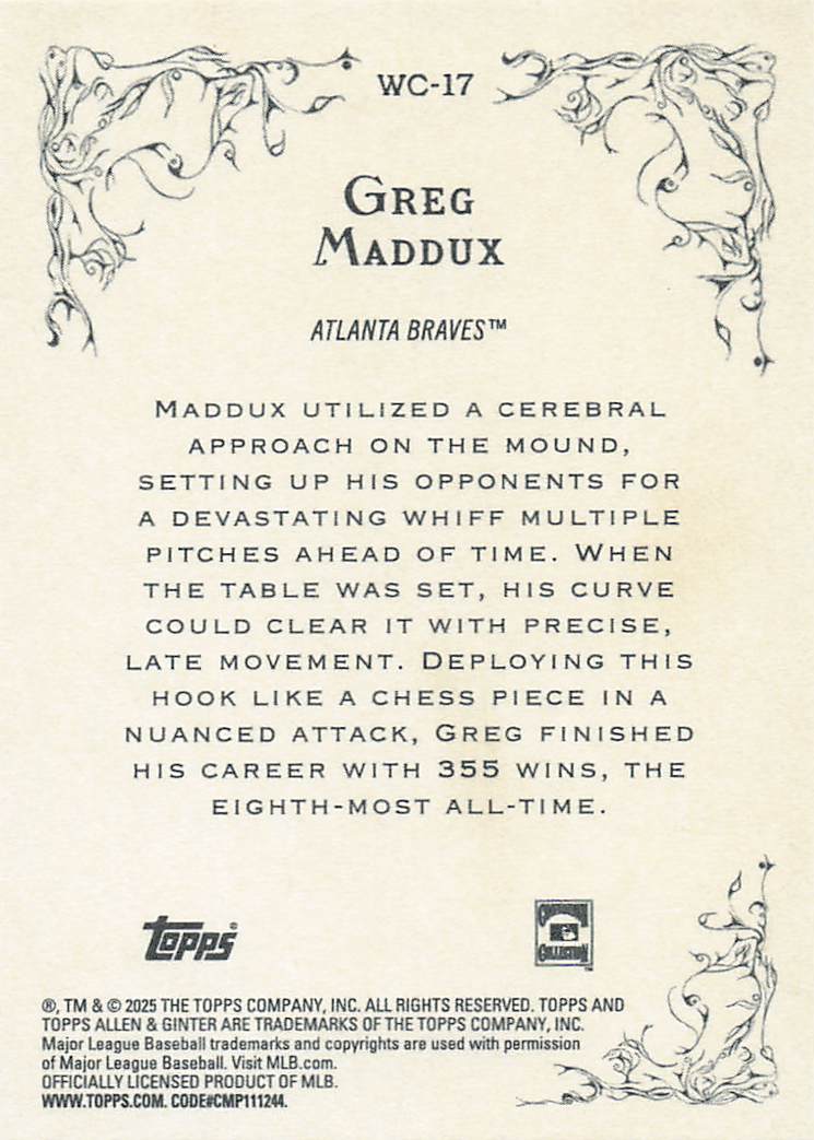 2025 Topps Allen & Ginter Baseball Wicked Curves Greg Maddux #WC-17