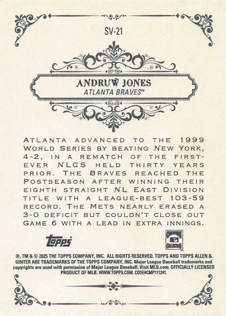 2025 Topps Allen & Ginter Baseball Sweet Victory Andruw Jones #SV-21