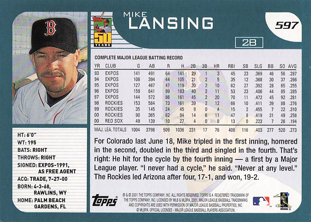 2001 Topps Baseball Mike Lansing #597