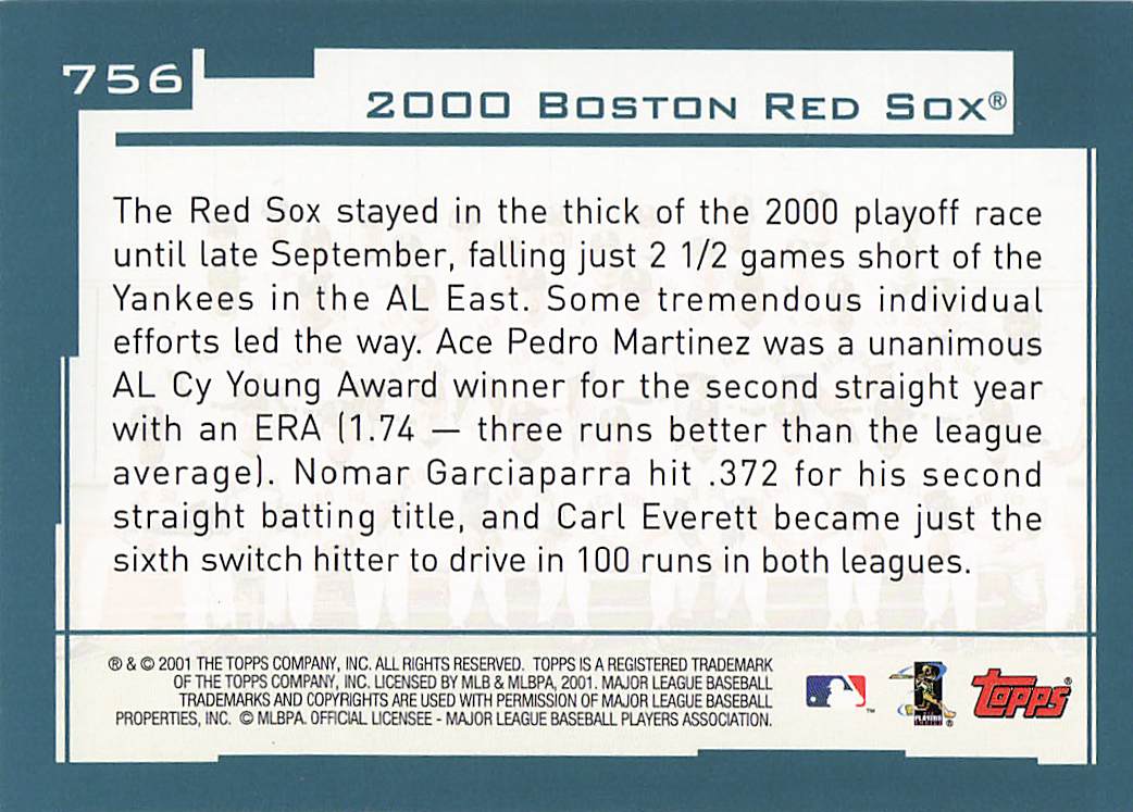 2001 Topps Baseball Boston Red Sox #756