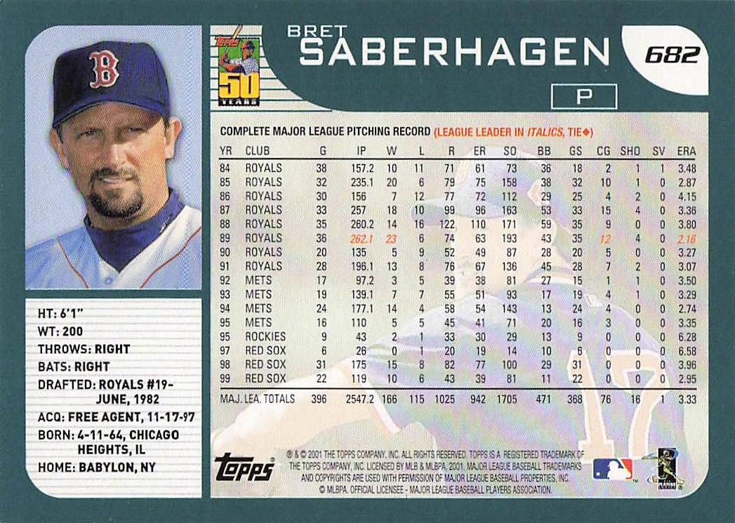 2001 Topps Baseball Bret Saberhagen #682