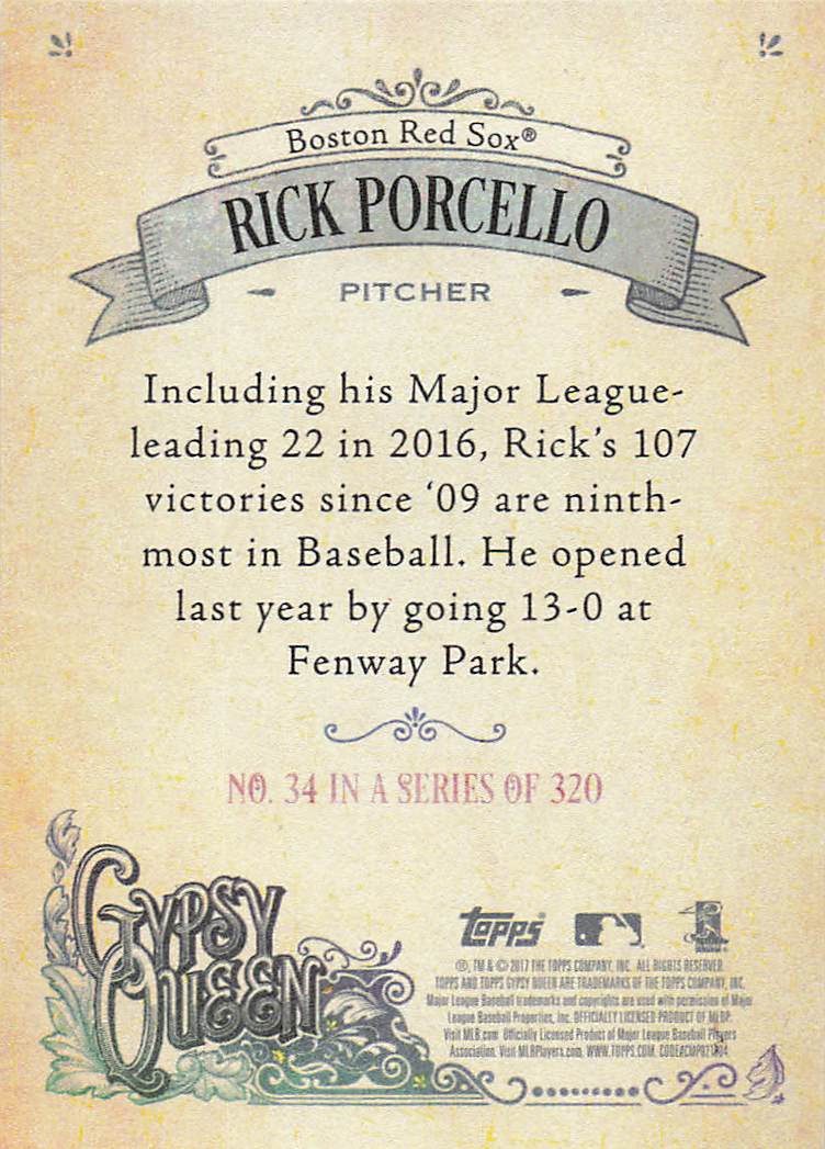 2017 Topps Gypsy Queen Baseball Rick Porcello #34