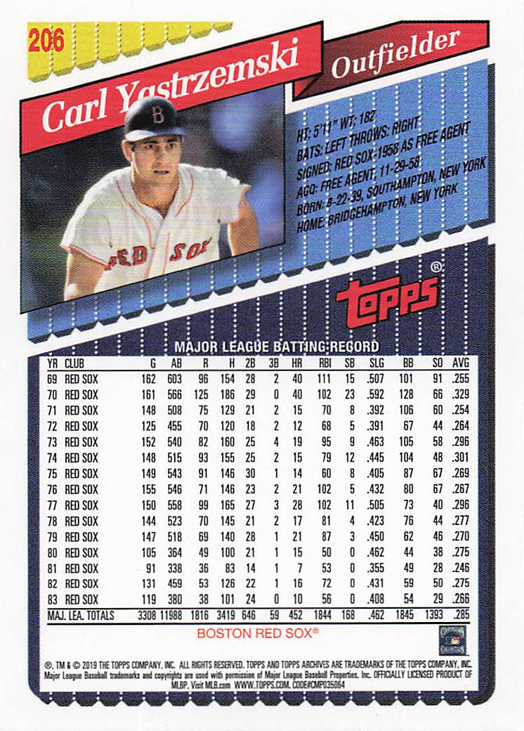 2019 Topps Archives Baseball Carl Yastrzemski #206