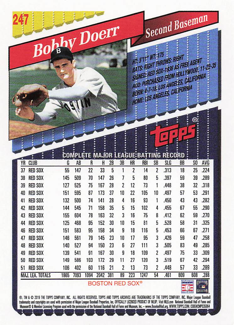 2019 Topps Archives Baseball Bobby Doerr #247