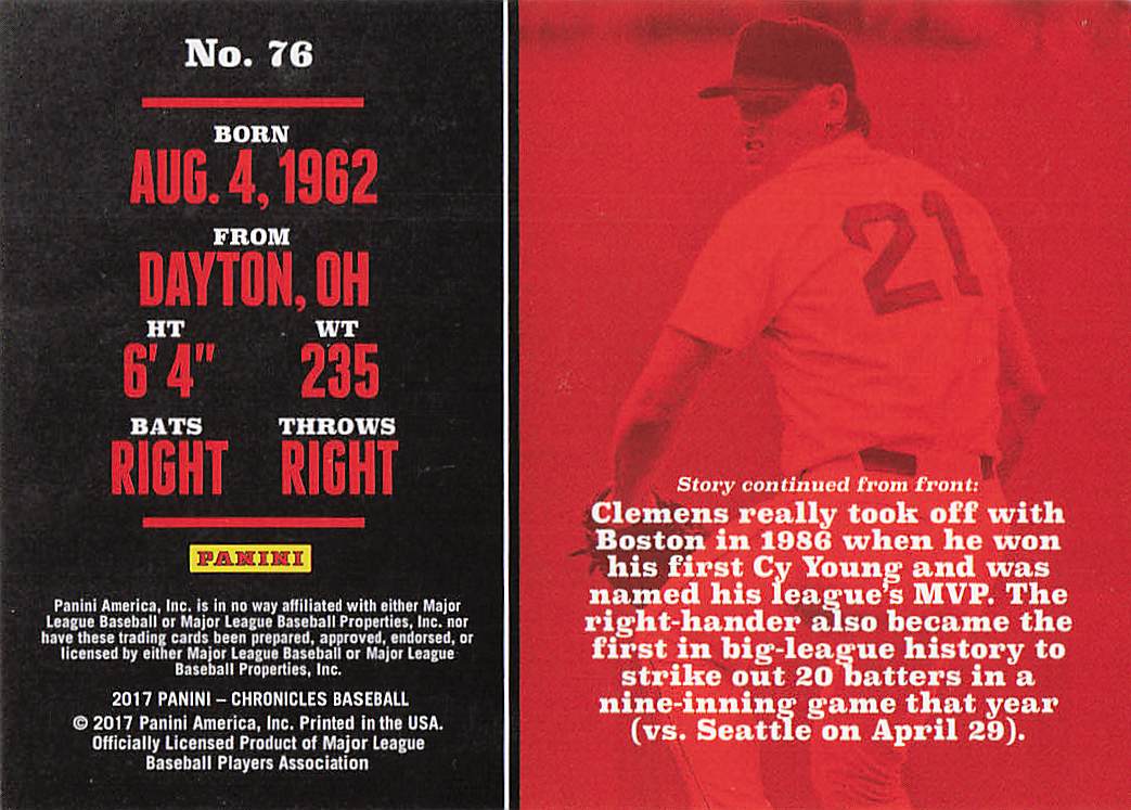 2017 Panini Chronicles Baseball Roger Clemens #76