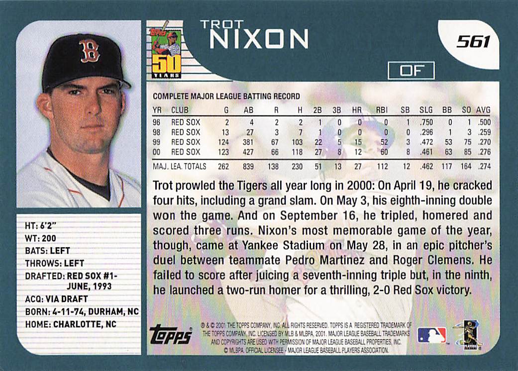 2001 Topps Baseball Trot Nixon #561