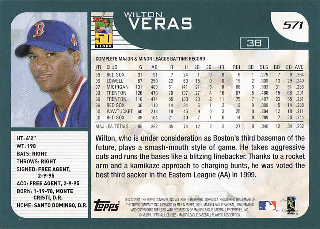 2001 Topps Baseball Wilton Veras #571