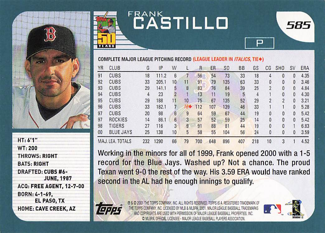 2001 Topps Baseball Frank Castillo #585