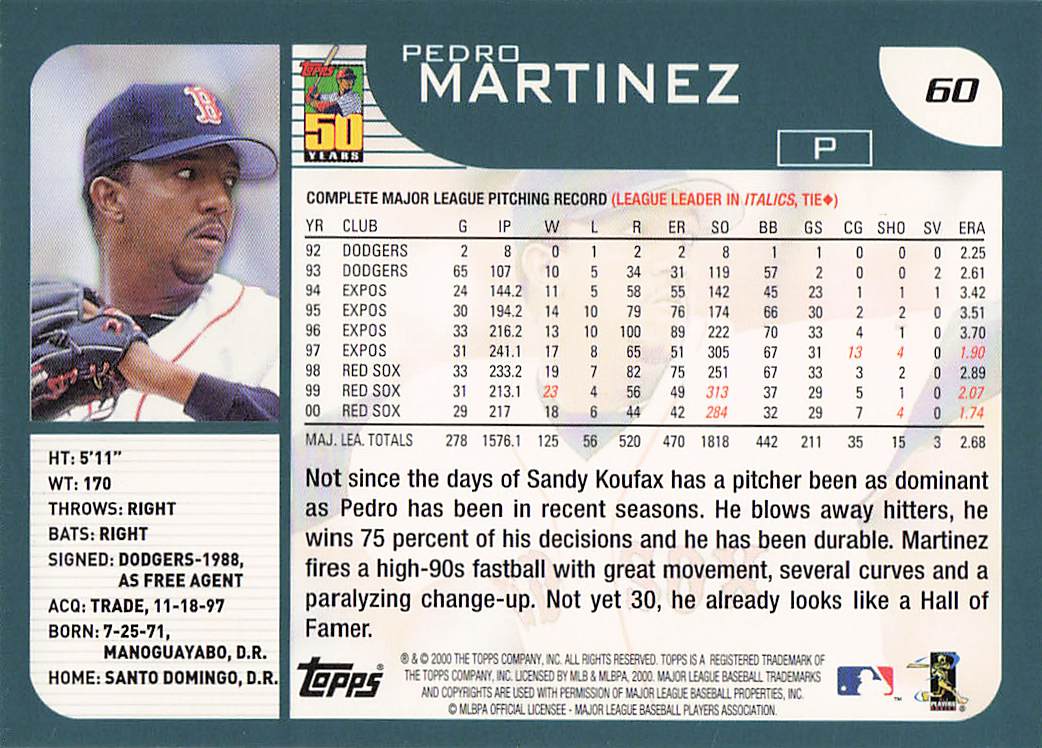 2001 Topps Baseball Pedro Martinez #60