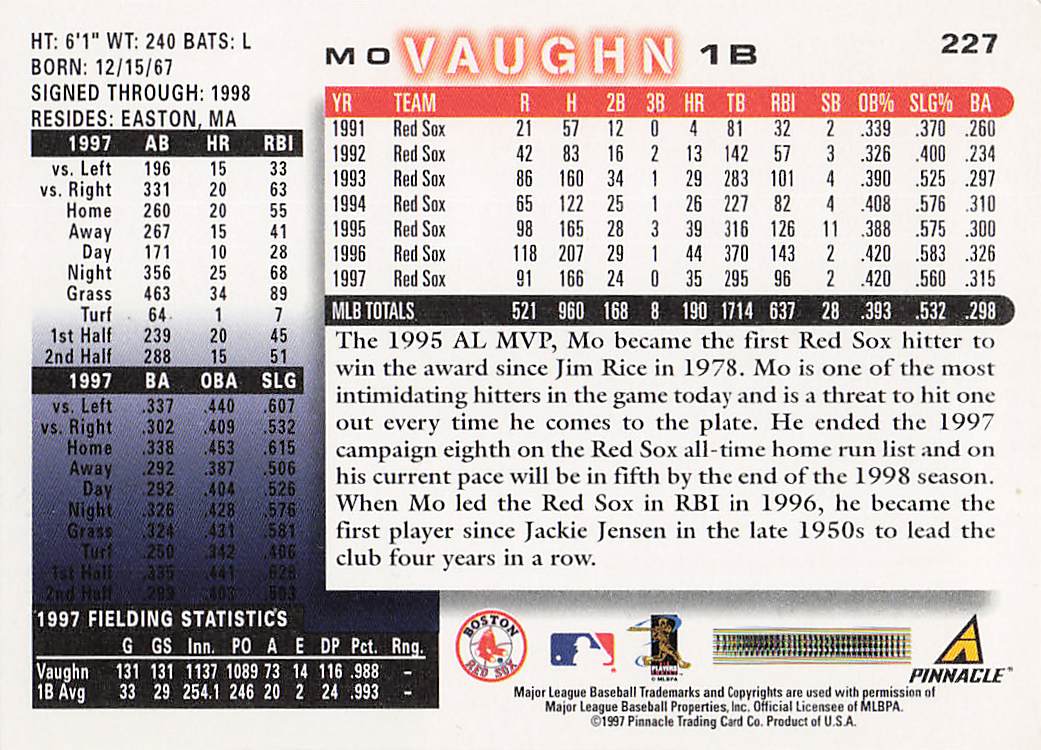 1998 Score Baseball Mo Vaughn #227
