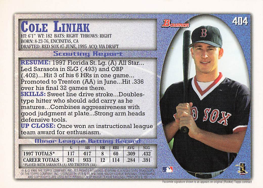 1998 Bowman Baseball Cole Liniak #404