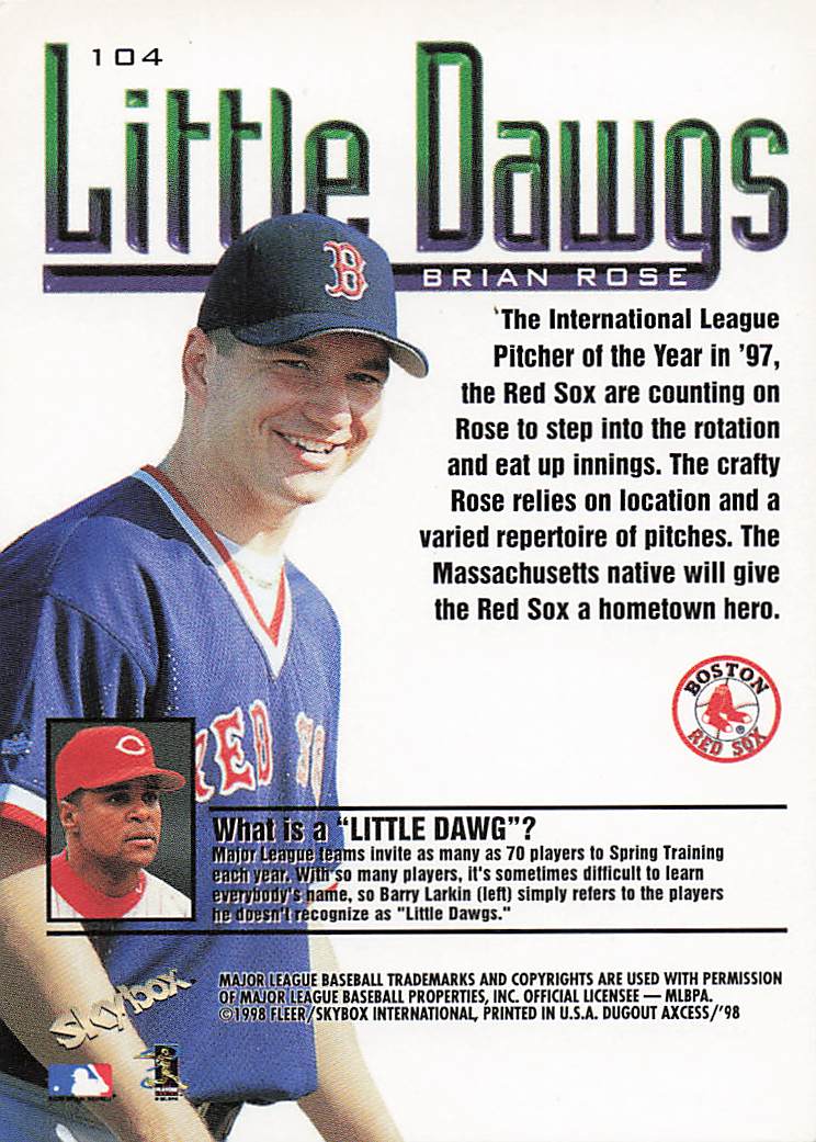 1998 SkyBox Dugout Axcess Baseball Brian Rose #104