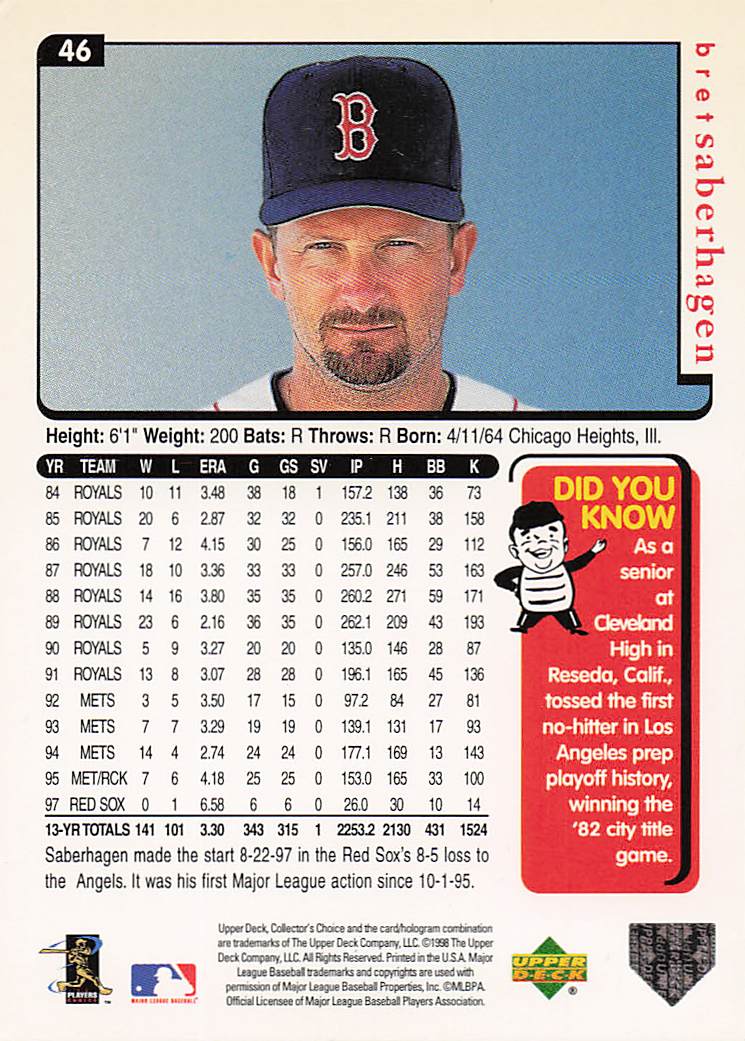 1998 Collector's Choice Baseball Bret Saberhagen #46