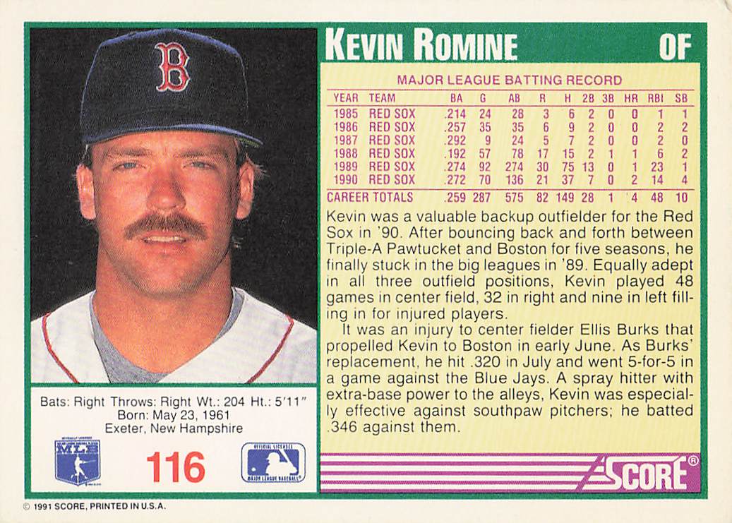 1991 Score Baseball Kevin Romine #116