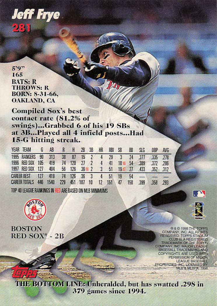 1998 Stadium Club Baseball Jeff Frye #281