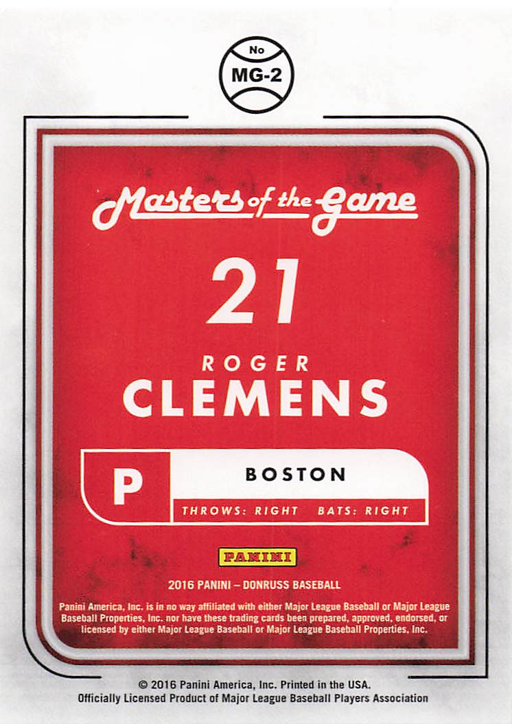 2016 Donruss Baseball Masters of the Game Roger Clemens #MG-2