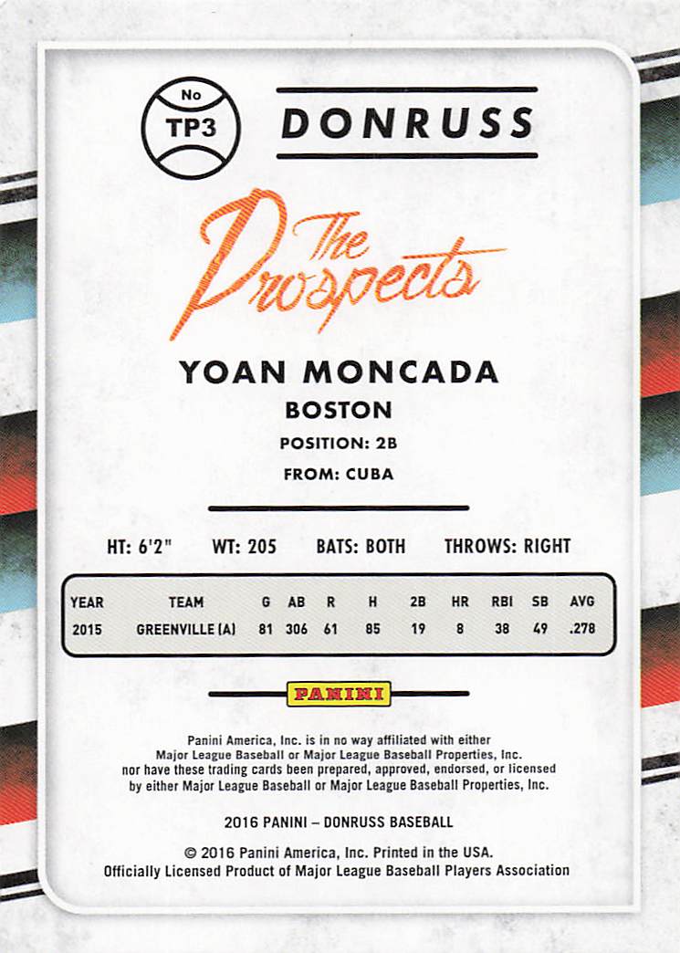 2016 Donruss Baseball The Prospects Yoan Moncada #TP3