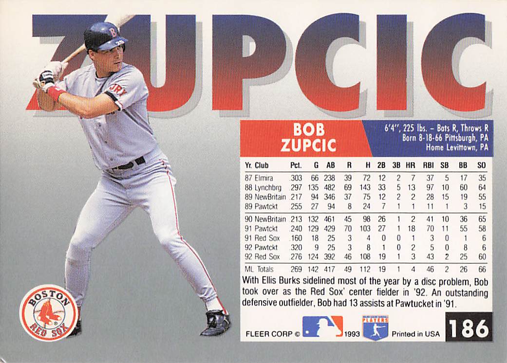 1993 Fleer Baseball Bob Zupcic #186