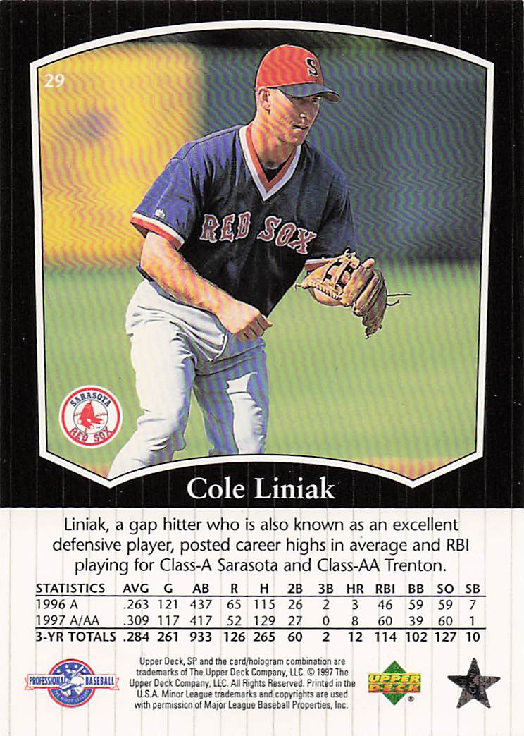 1998 SP Top Prospects Baseball Cole Liniak #29