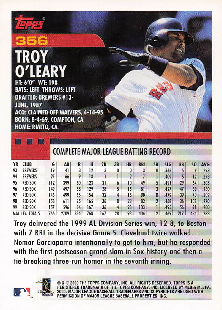 2000 Topps Baseball Troy O'Leary #356