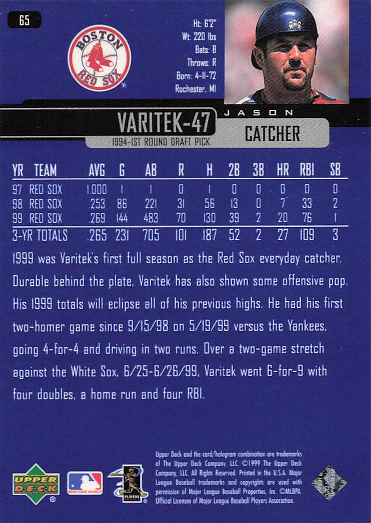 2000 Upper Deck Baseball Jason Varitek #65
