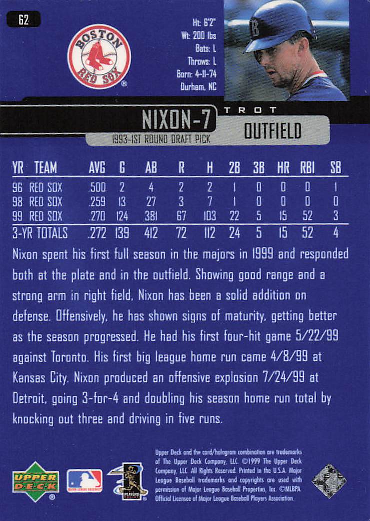 2000 Upper Deck Baseball Trot Nixon #62
