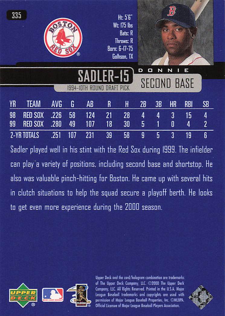 2000 Upper Deck Baseball Donnie Sadler #335